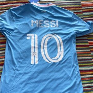 Sale today Adidas Messi size Small  Lt Blue Soccer Jersey with Pink Stripes NWT